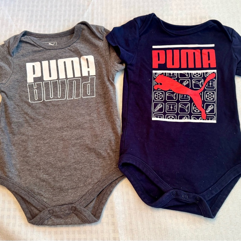 Puma Baby Boy Bodysuit Set 6–9M – 2pc Logo Outfits | Sporty Fall‎ Layering